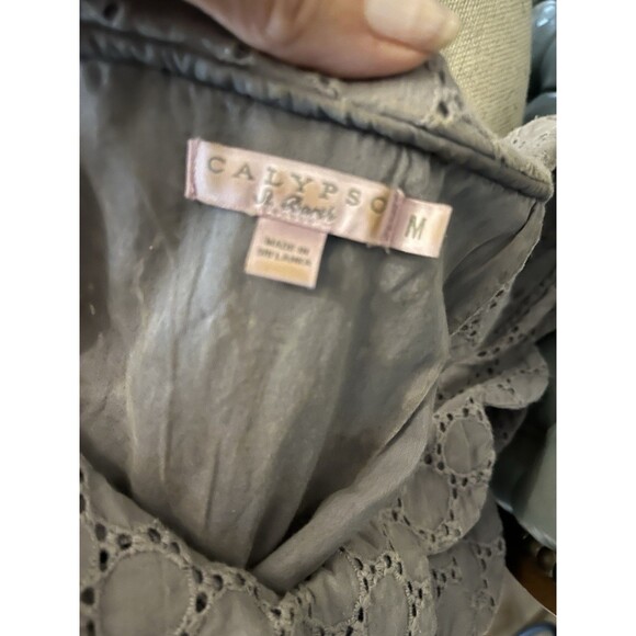 Calypso St Barth Womens Cotton Sleeveless Eyelet Ruffle Mini Dress Gray Size M - Picture 7 of 7